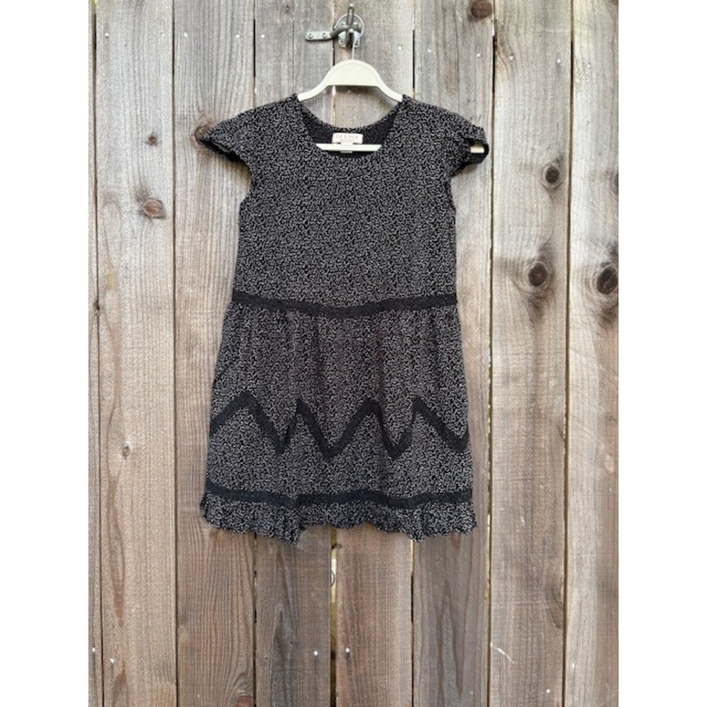 Zoe & Rose Band of Gypsies Black White Polka Dot Lace Trim Mini Dress Large